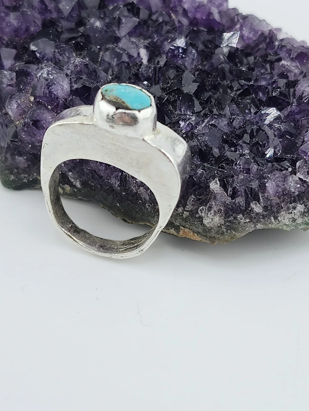 TURQUOISE HALLOW RING HANDMADE IN RECYCLED STERLING SILVER SIZE 7 - Picture 2 of 12